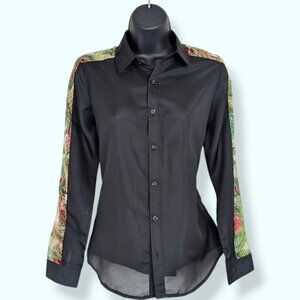 Finejo Floral Stripe Buttoned Blouse